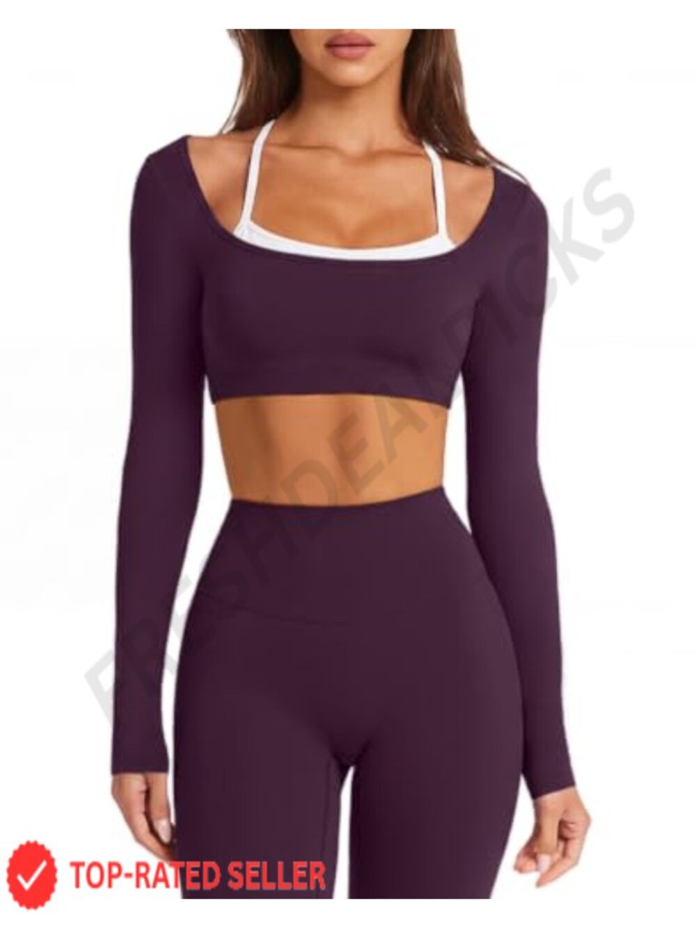 Long Sleeve Workout Set Sports Bra High Waist Scrunch Leggings Nylon Elastane
